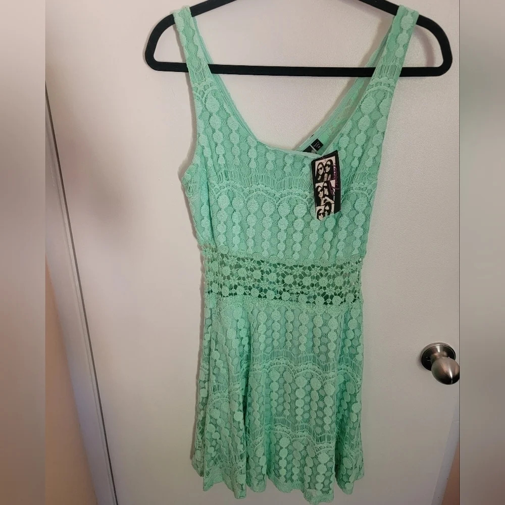 Trixxi Mini Dress Juniors Size 11 Mint Y2K Lace Coquette Fairycore prom wedding